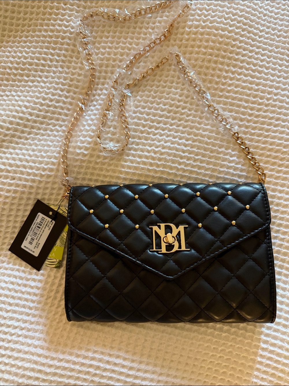Badgley Mischka Black Quilted Crossbody with Gold Chain